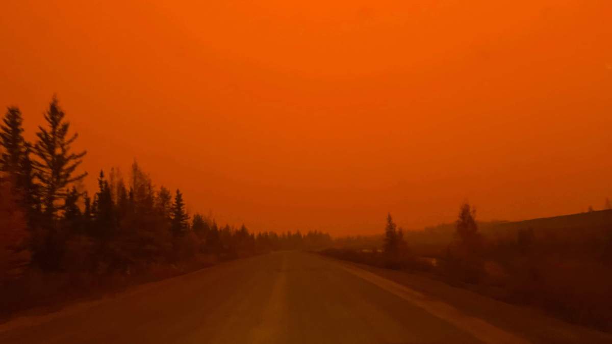 Red sky over Yellowknife area Sept. 23, 2023.