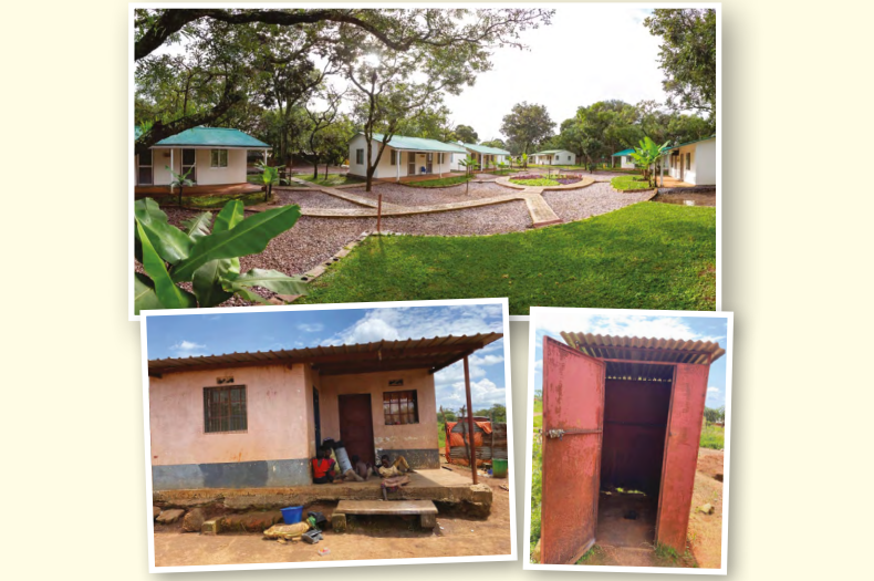Photos show a stark difference between the homes built near the Kamoa-Kakula Copper Mine for employees and contractors (Ivanhoe Mines Ltd.) with the resettlement houses and bathrooms built for evicted residents of Muvunda.