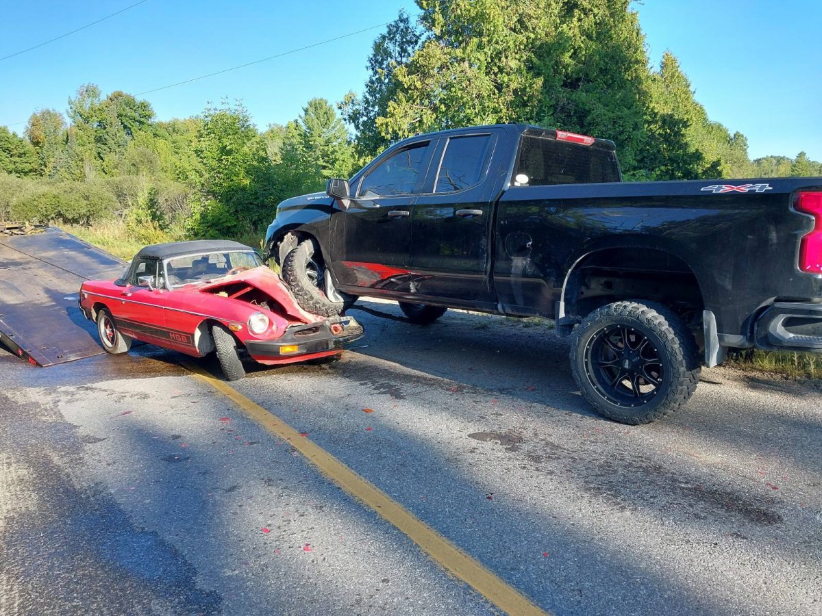 No injuries were reported after a car and pickup collided on County Road 30 in the City of Kawartha Lakes on Aug. 31, 2023.