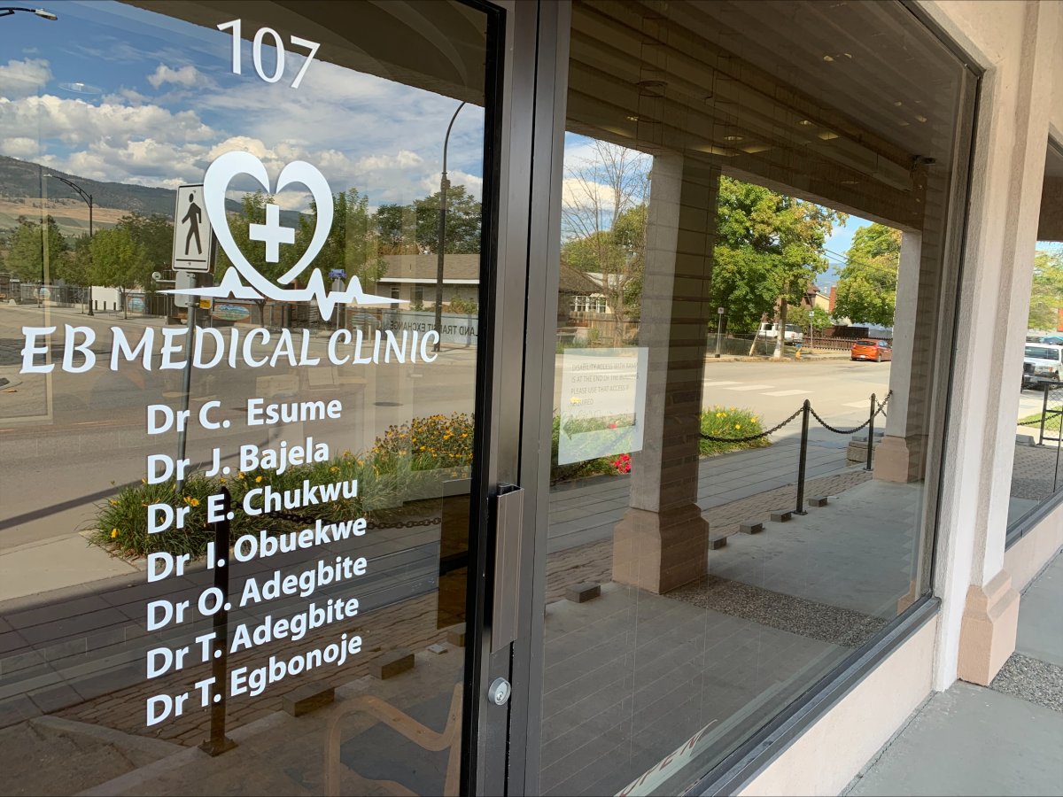 The front door of EB Medical Clinic along Dougall Road in Kelowna’s Rutland neighbourhood.