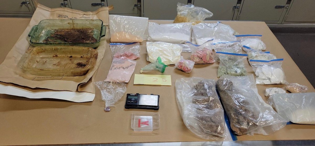 A handout photo showing some of the items seized by police following a year-long drug investigation.