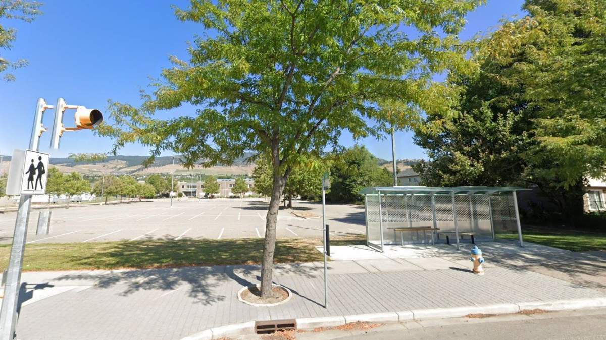 A bus stop in front of Rutland Secondary School in Kelowna, B.C.
