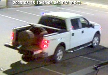 Video footage of the white pickup truck that was used to steal the bear statue.