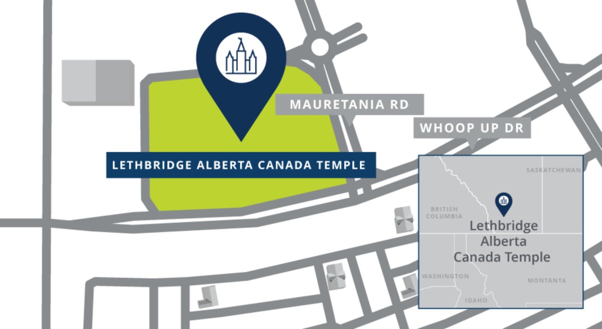 A map of where the future Lethbridge temple will be built on the city's west side by Whoop-Up Drive and Mauretania Road.