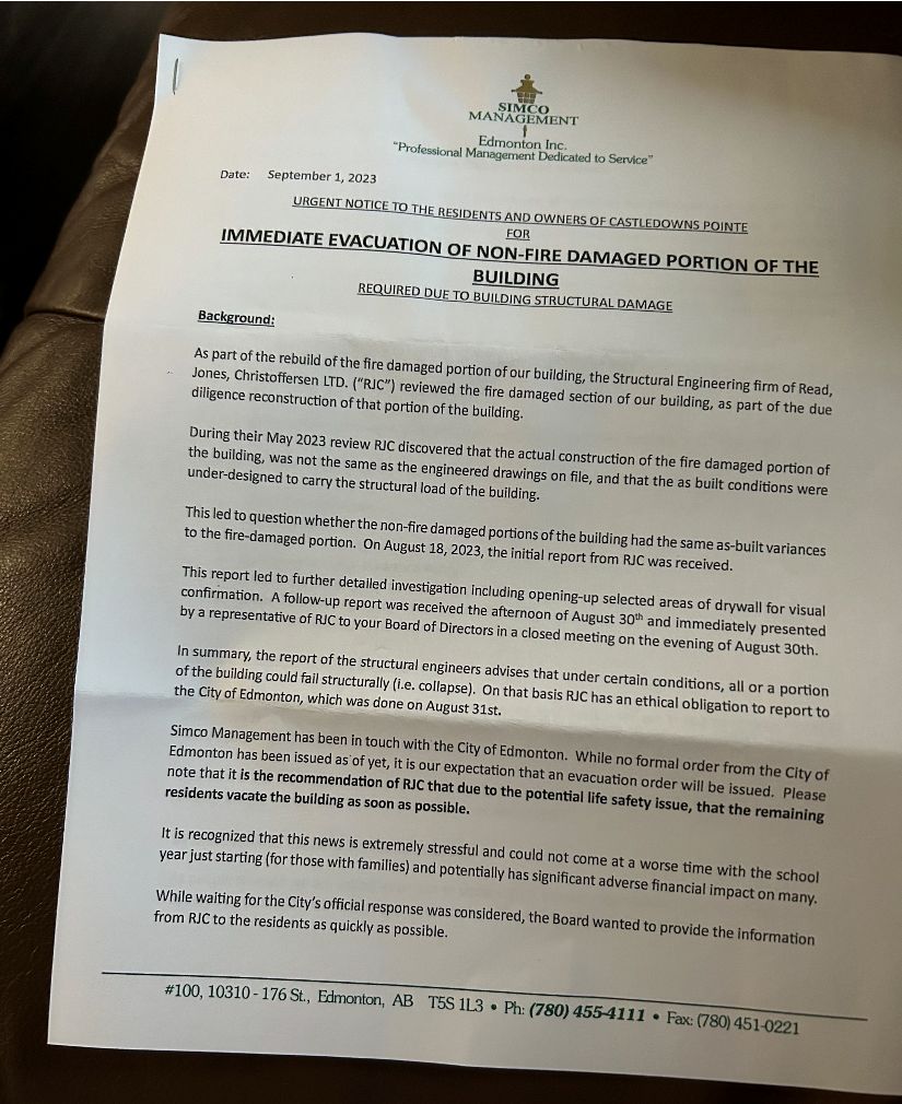 Fears of building collapse prompt plea to evacuate north Edmonton condo building - image