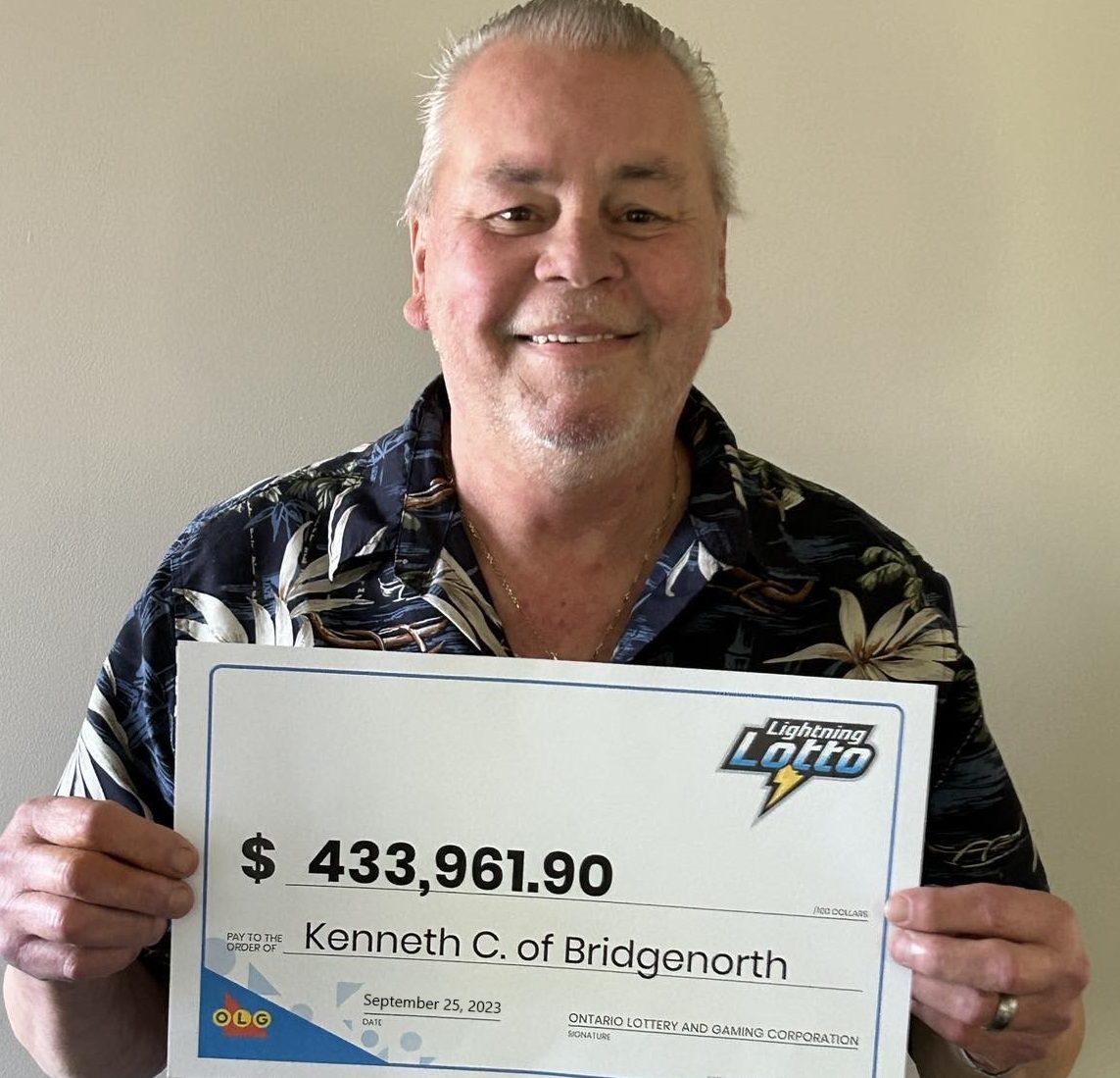 A man from Bridgenorth, Ont., claimed over $430,000 in the OLG's Lightning lottery.
