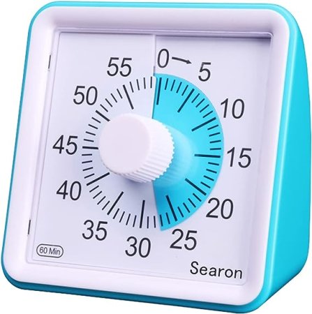 Blue timer clock with a white face. White dial nob in the centre