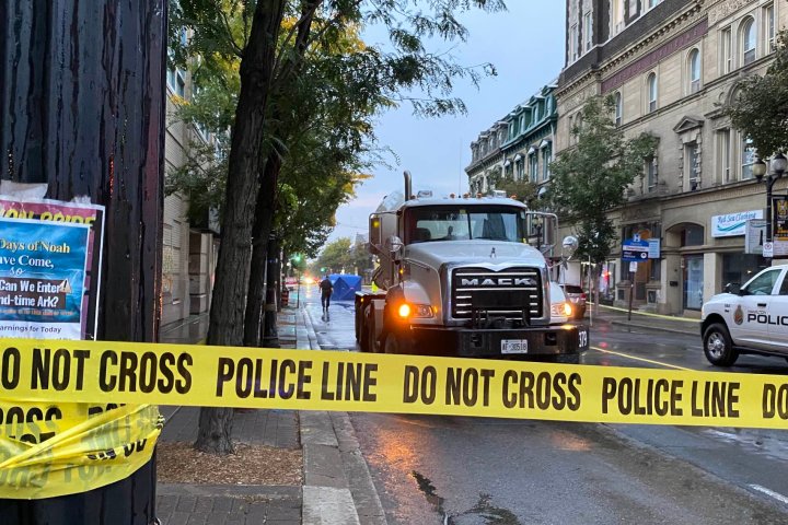 Pedestrian dead after hit by cement truck in Hamilton’s downtown core