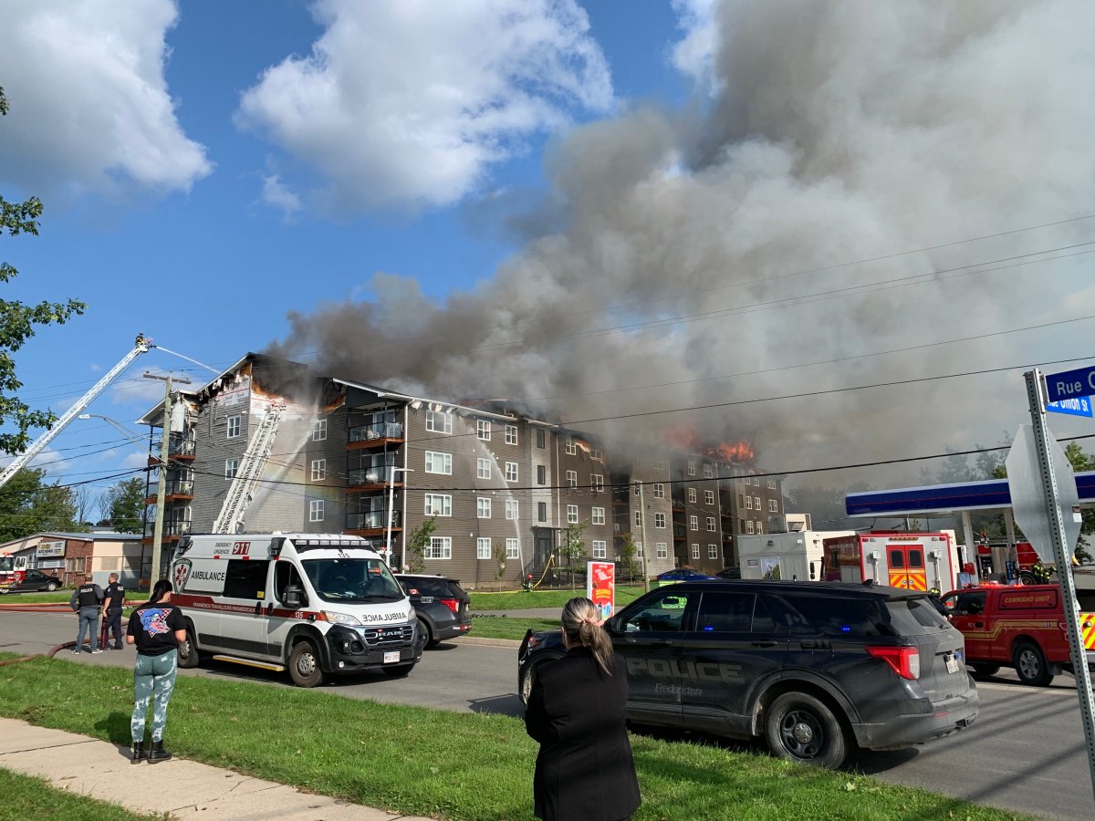 Emergency responders were called to the scene of a major fire at a Fredericton apartment building on Sept. 21, 2023.