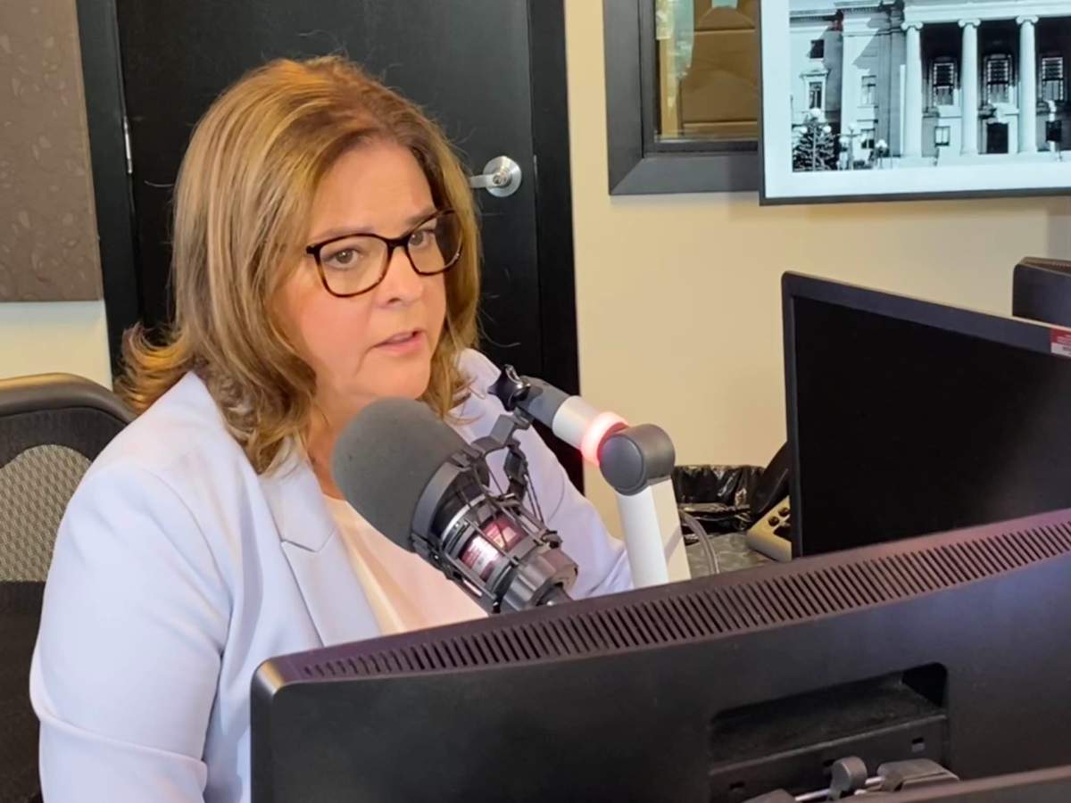 Manitoba Progressive Conservative leader Heather Stefanson debates on 680 CJOB Monday.