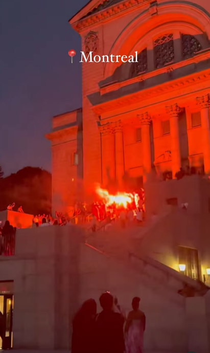 The video, which has circulated on social media, appears to show people playing drums and chanting north African soccer cheers around a fire on the church's front steps.