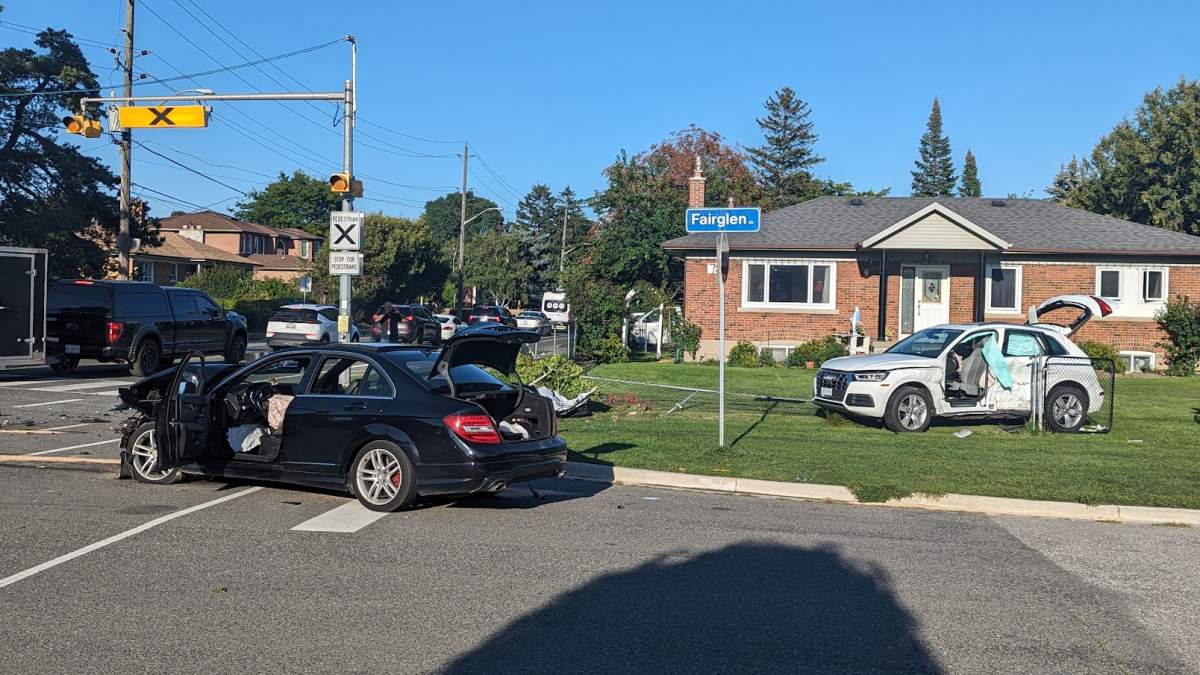 Four people have been taken to hospital after a collision involving two vehicles in Toronto, police say.