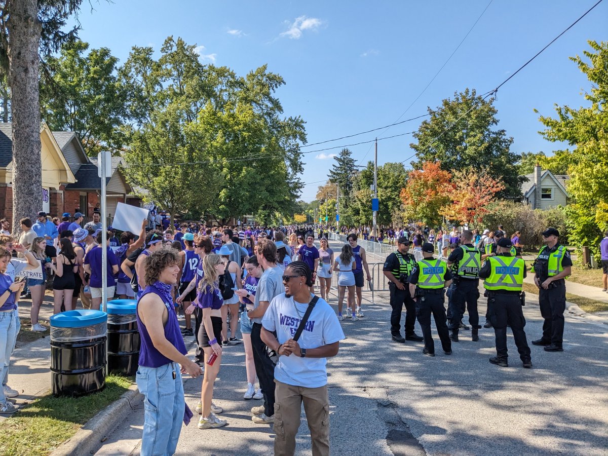 Thousands of students head onto Broughdale Avenue to take part in Homecoming weekend festivities.