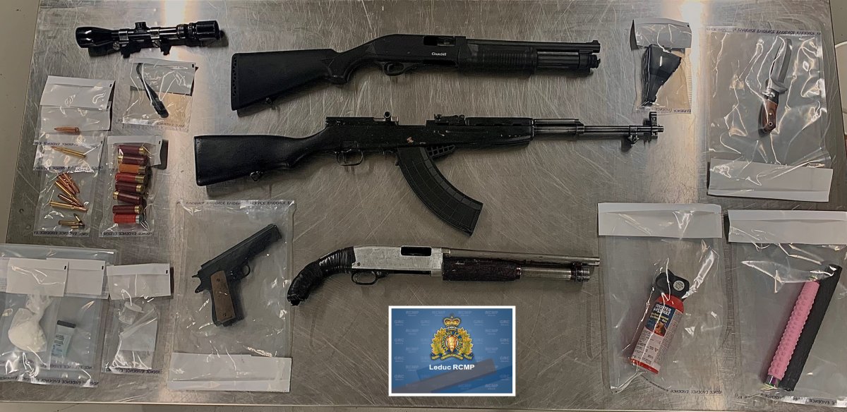Leduc RCMP say a search of the vehicle resulted in the seizure of 28 grams of cocaine, bear spray, an extendable baton and various types of ammunition.