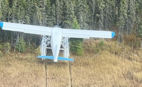 Manitoba RCMP rescued the pilot of this crashed plane Sunday afternoon.