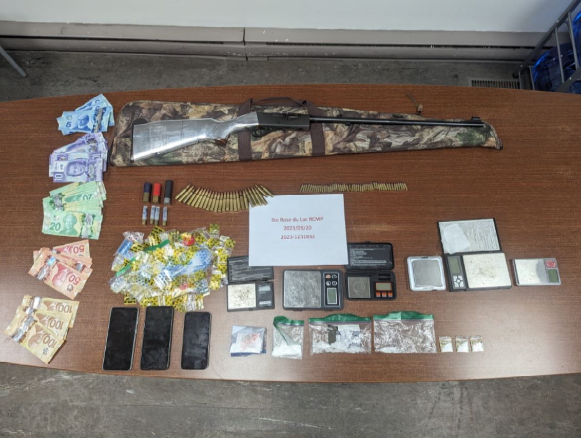 Ste Rose du Lac RCMP say a number of items were seized, including drugs, from a residence in Ebb and Flow First Nation on Sept. 20.