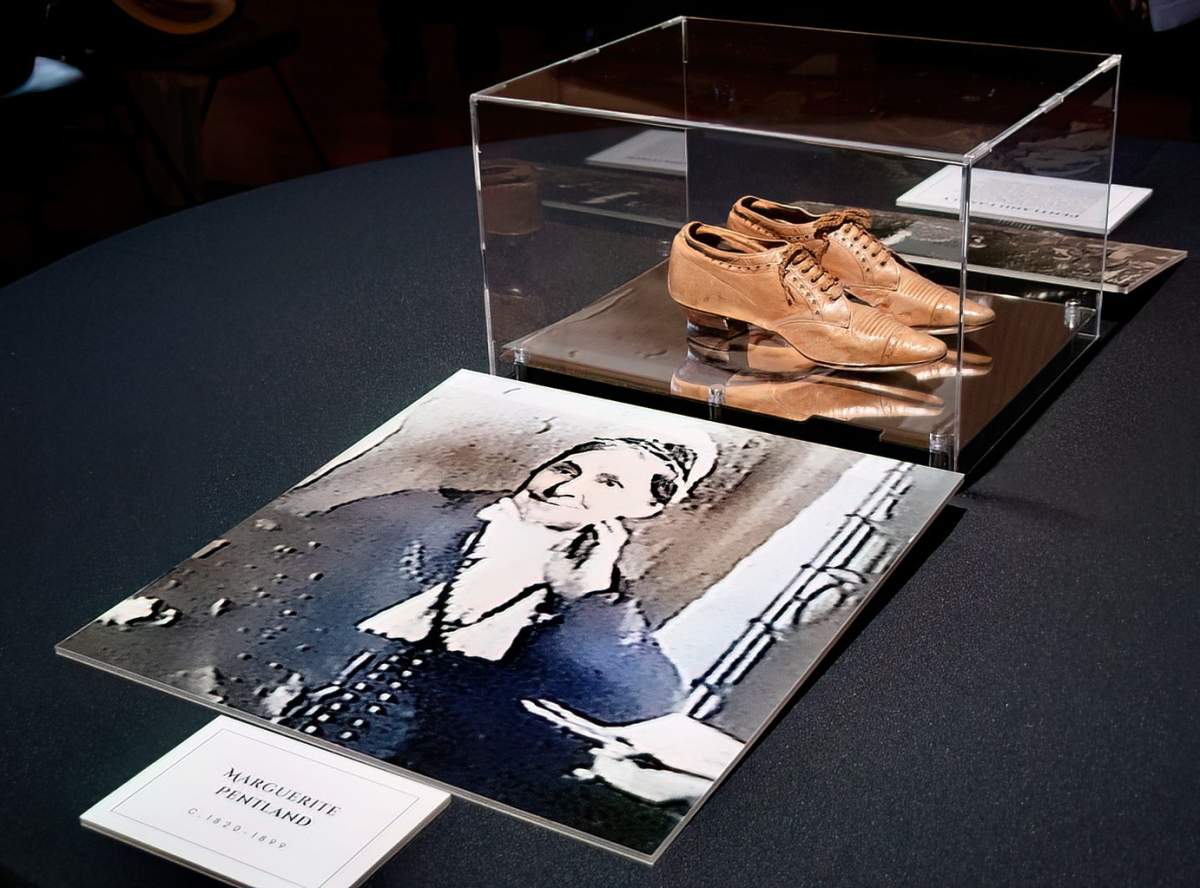 Victoria-era shoes worn during the opening of Victoria Hall in Cobourg, Ont., in 1860.