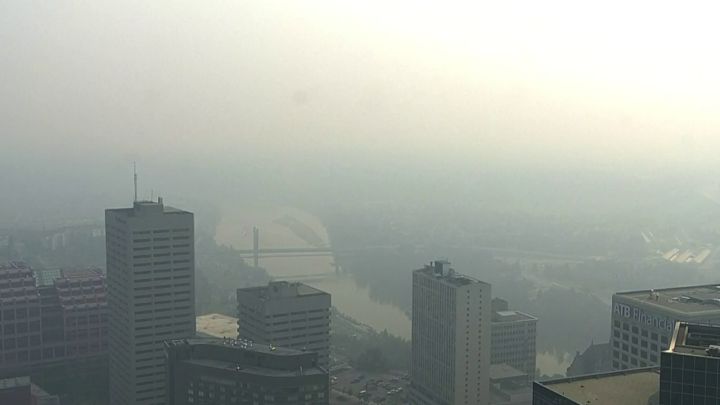 A view of smoky conditions in Edmonton resulting from wildfire smoke on Sept. 4, 2023.