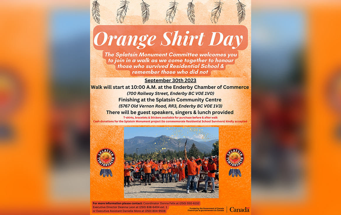 A poster for the Splatsin First Nation's public walk on Orange Shirt Day, Sept. 30, 2023.