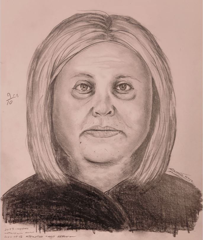 A composite sketch of the suspect in a possible abduction attempt in Pigeon Lake, Alta.