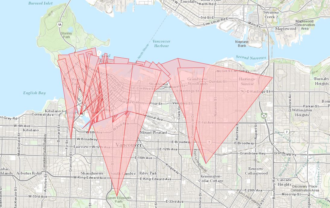 A map of Vancouver's current view cones. 