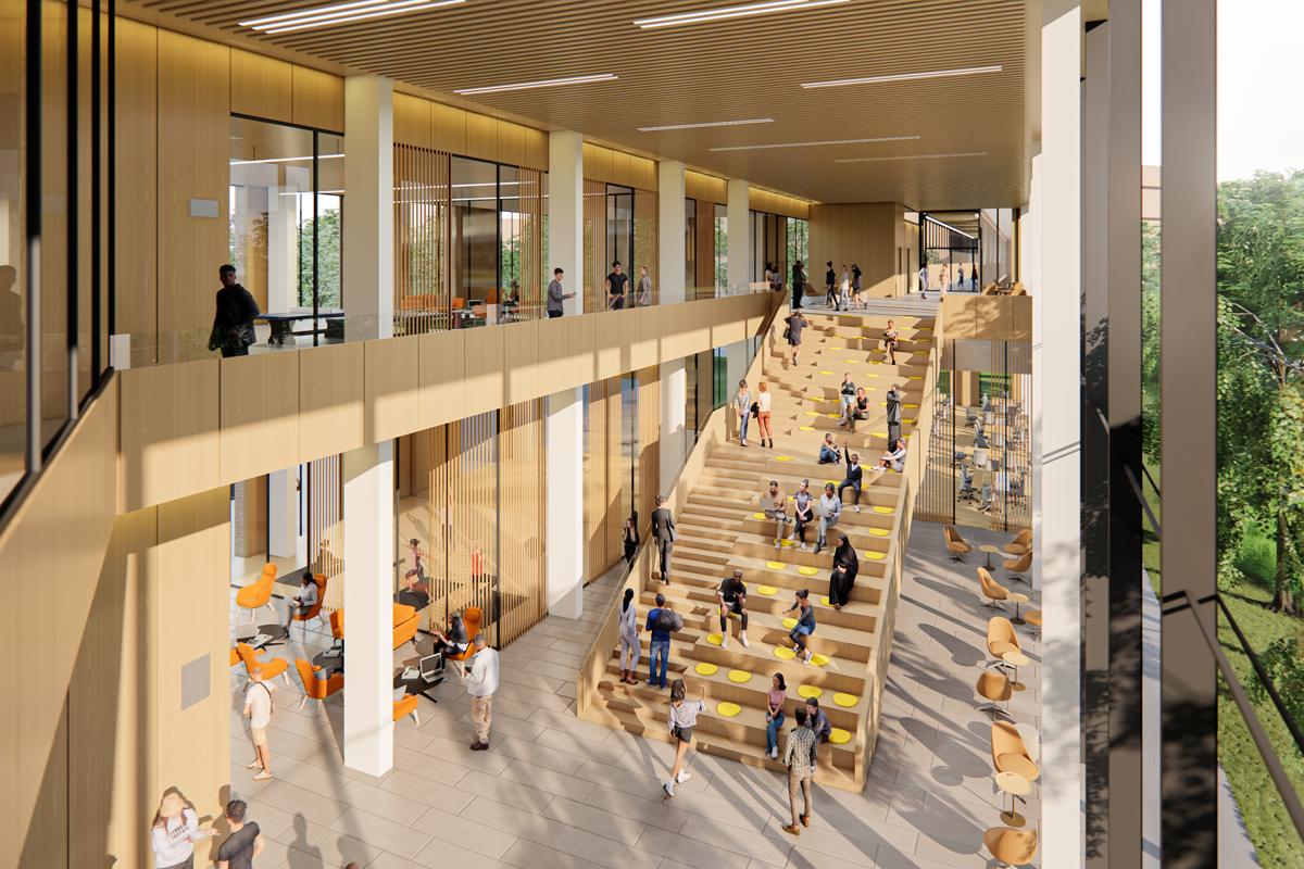 The university released a sketch of the atrium for its new residence.