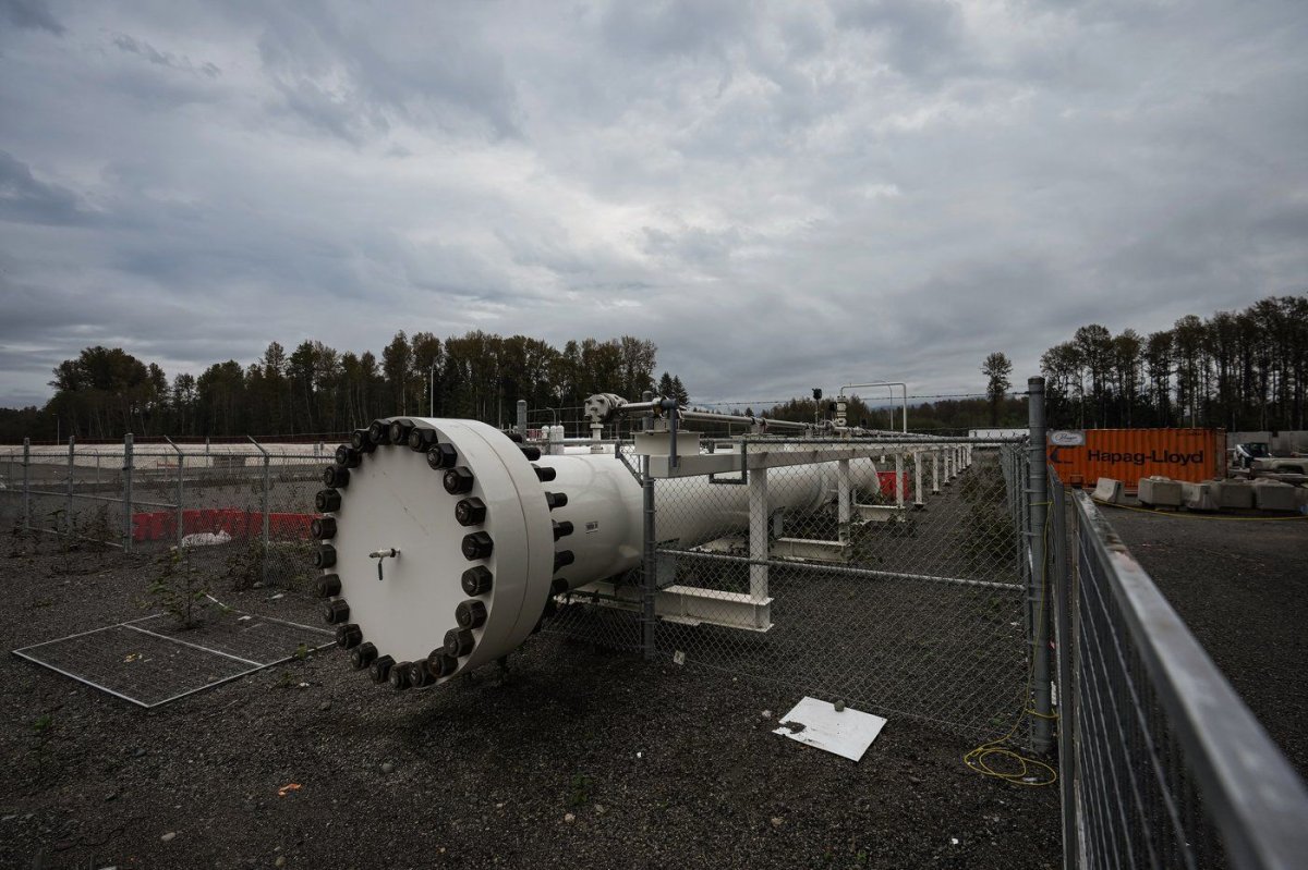 The terminus for the Coastal GasLink natural gas pipeline is seen at the LNG Canada export terminal under construction in Kitimat, B.C., on Wednesday, September 28, 2022. TC Energy Corp. says its Coastal GasLink pipeline project is 98 per cent complete. 