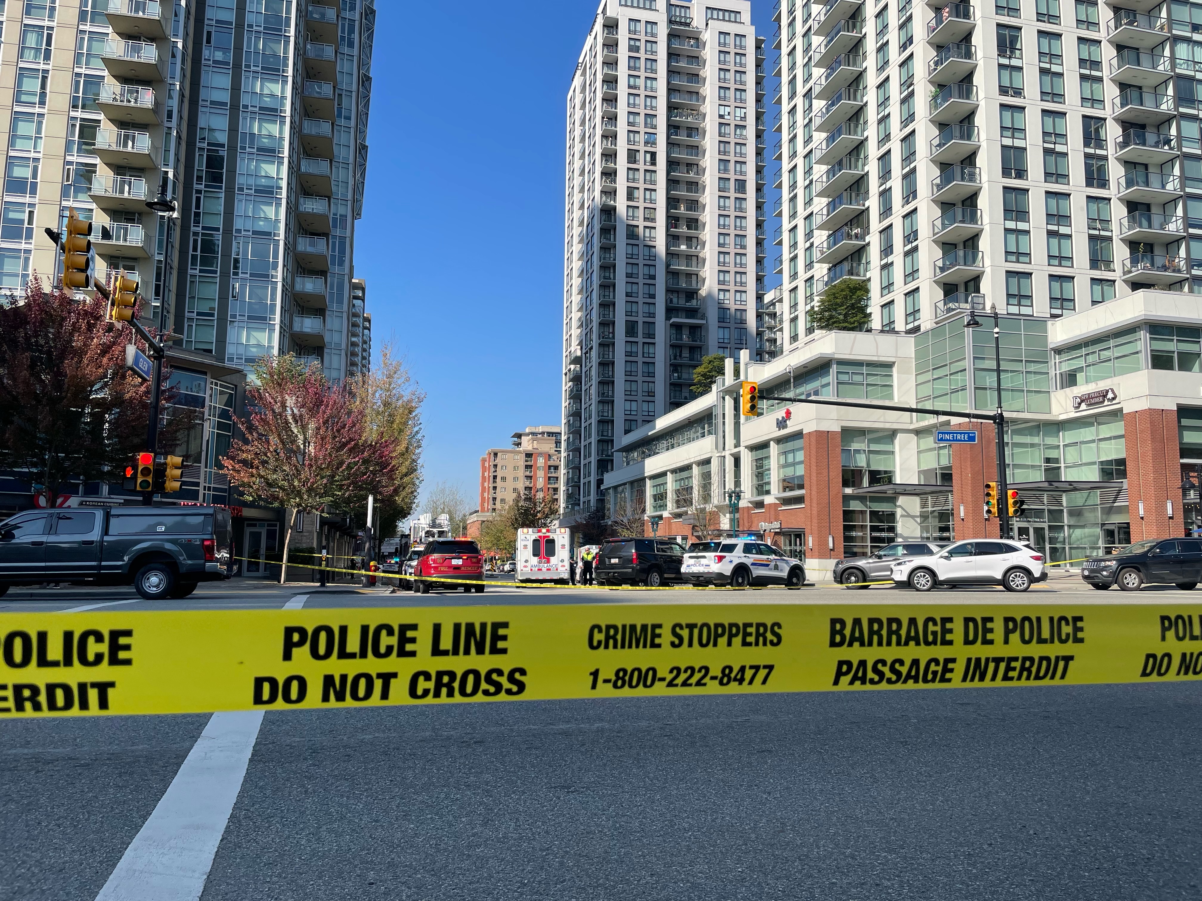 Coquitlam RCMP closed off Glen Drive between Pinetree Way and High Street on Fri. Sept. 22, 2023, as they responded to an incident.