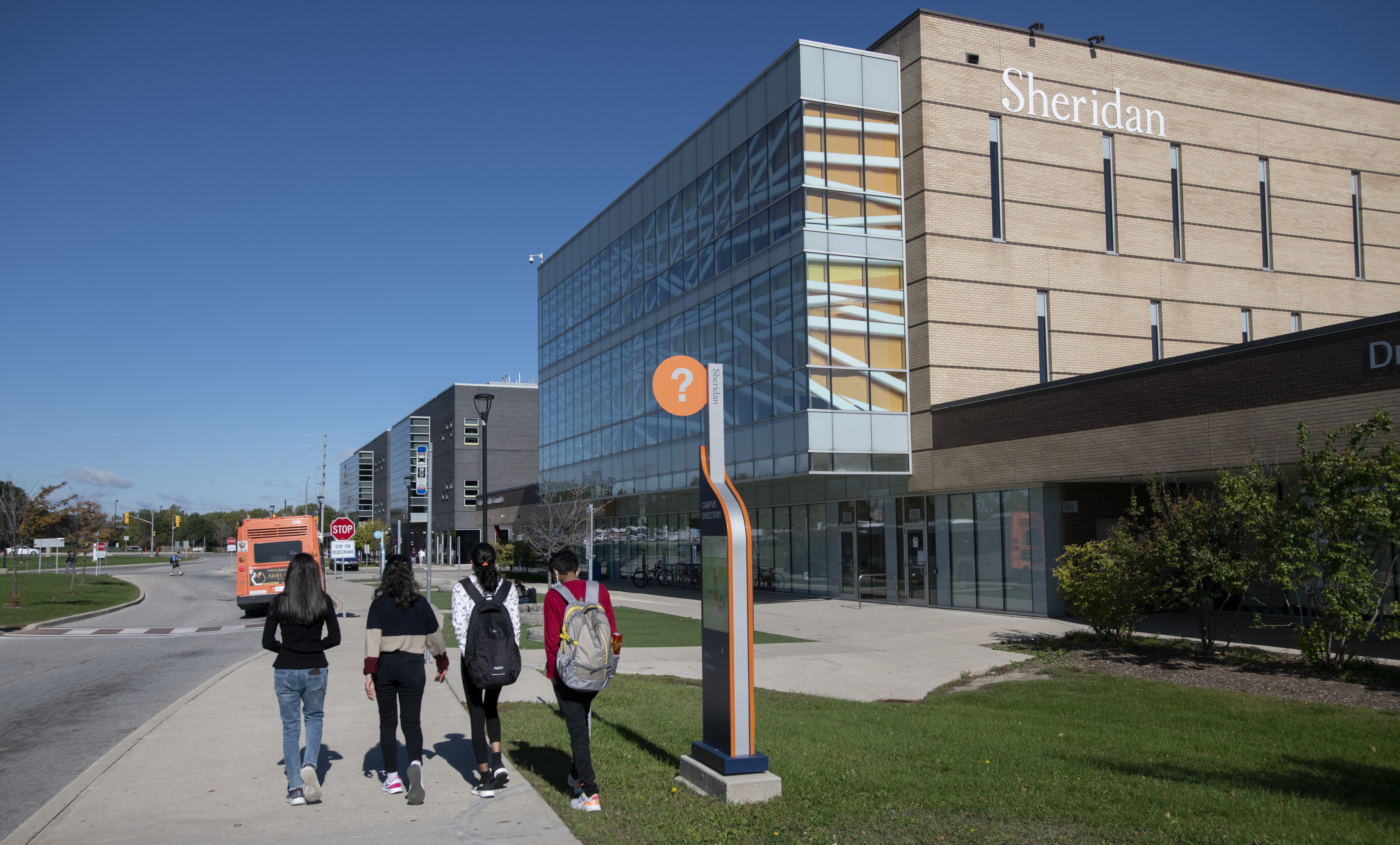 Students outside Sheridan Collegeís Davis Campus in Brampton,Ont