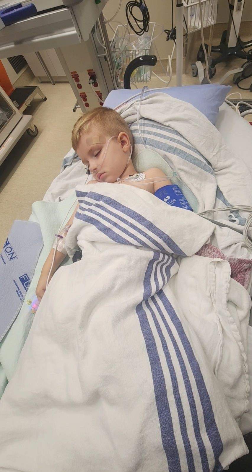 Maddox Laybourn suffered a seizure just minutes after being released from Vernon Jubilee Hospital.