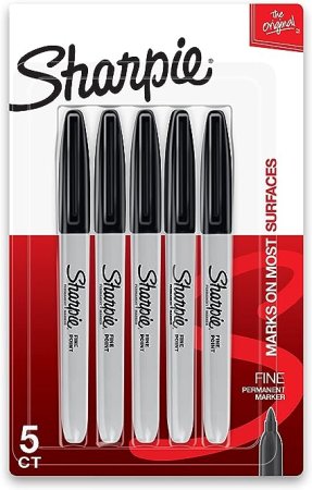 A package of five fine point sharpie markers