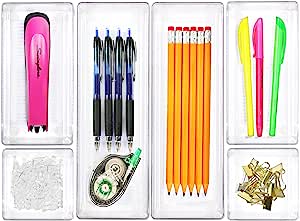 Clear plastic organizer for desk drawer for pencils and highlighters and other accessories