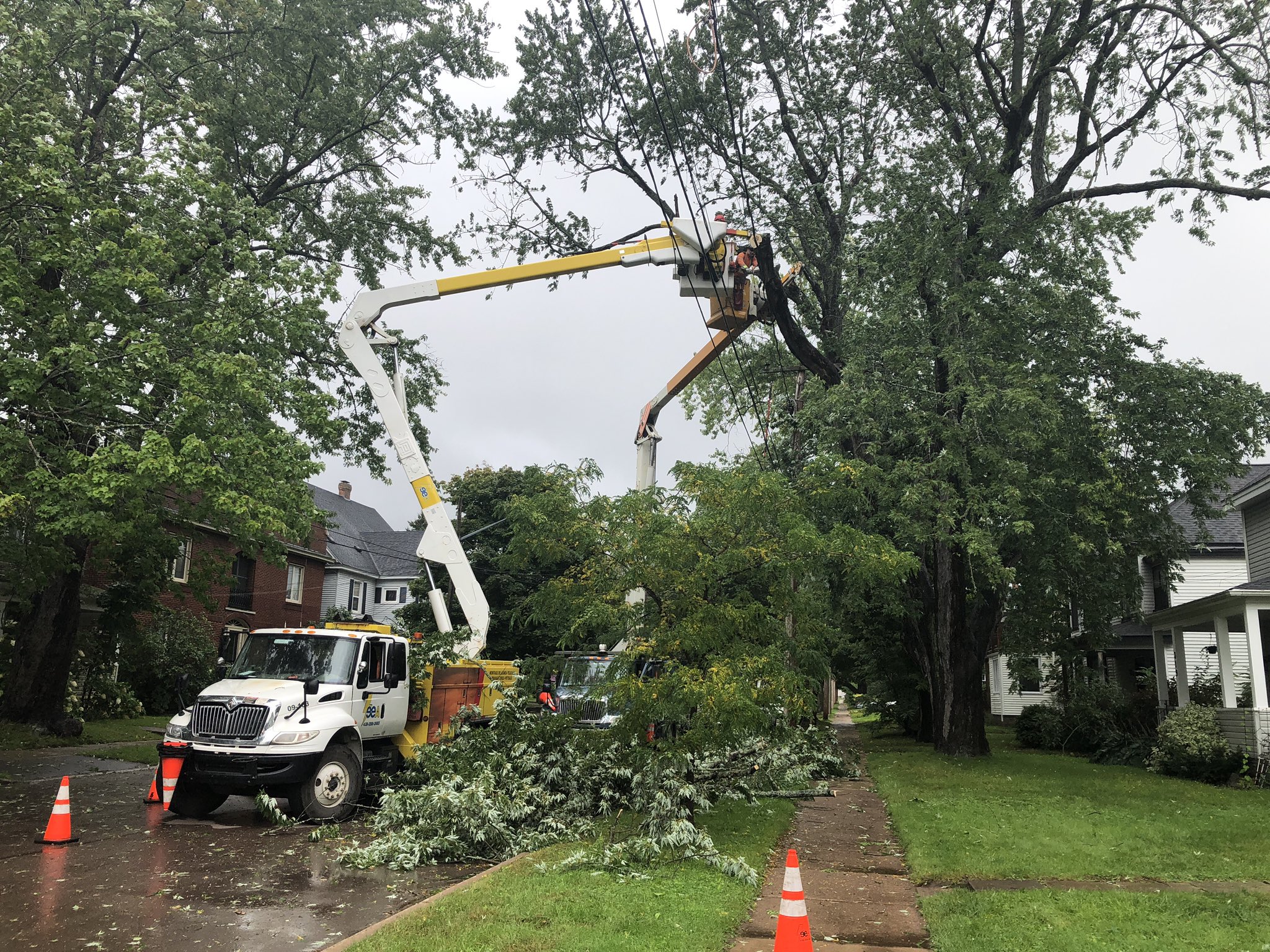 NB Power crew at work on Cameron Sreet in Moncton during post-tropical cyclone Lee.