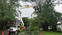NB Power crew at work on Cameron Sreet in Moncton during post-tropical cyclone Lee.