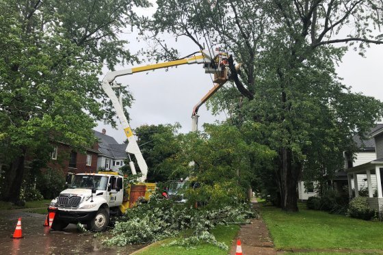 NB Power crew at work on Cameron Sreet in Moncton during post-tropical cyclone Lee.