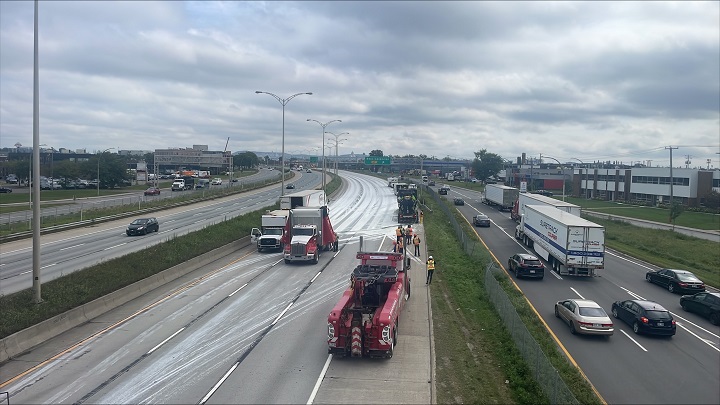 A brush of bad luck as white paint leaks over busy Montreal highway