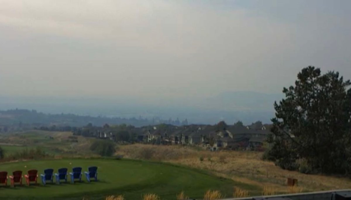 A screenshot of the Tower Ranch Golf & Country Club in Kelowna shows just how smokey the valley is, after a special air quality statement was issued for the Central and South Okanagan on Sunday. 
