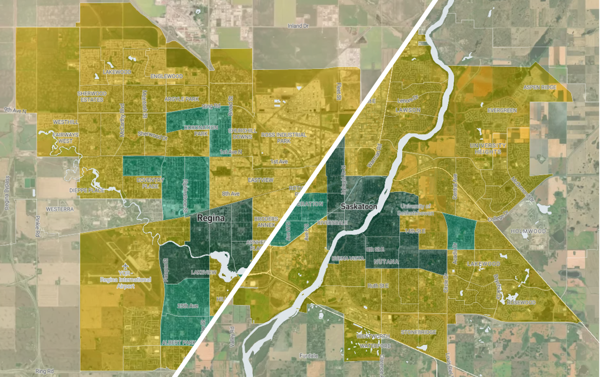 Over 70 percent of Regina and Saskatoon residents live in suburbs, but that seems to be slowing down in recent years.