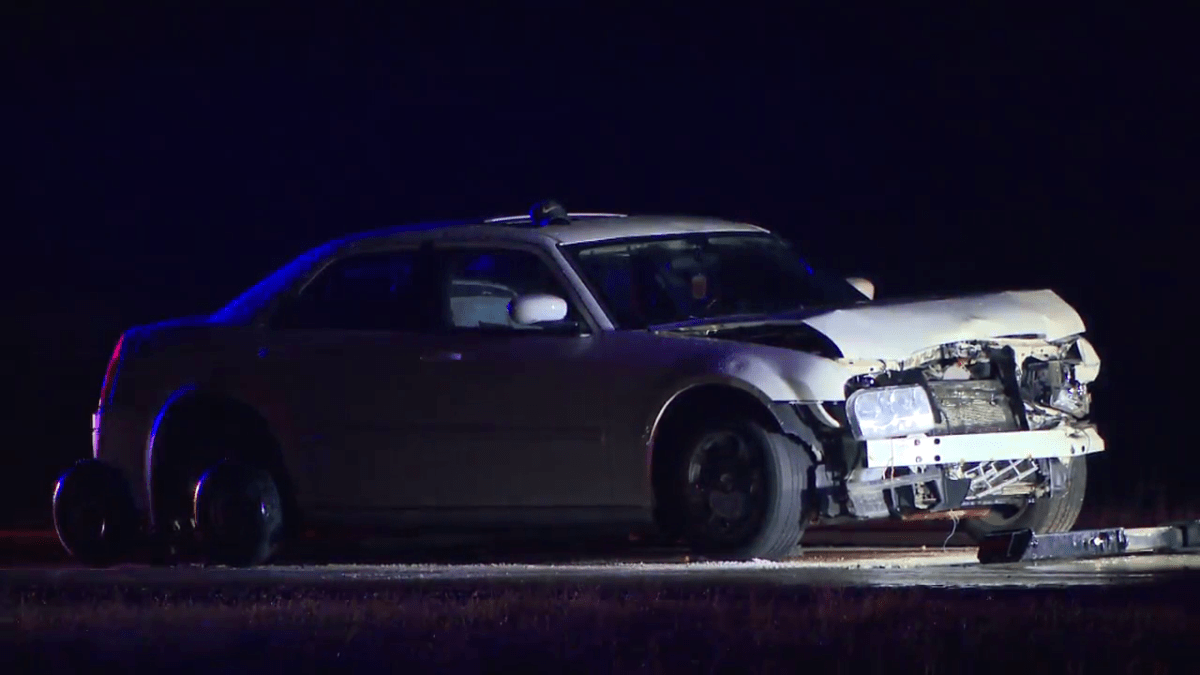 A RCMP cruiser was hit following a traffic stop on Highway 21 Wednesday night.