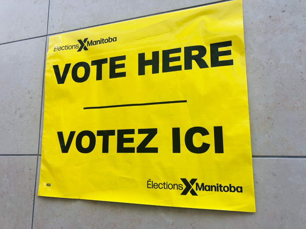 An Elections Manitoba sign in Winnipeg.