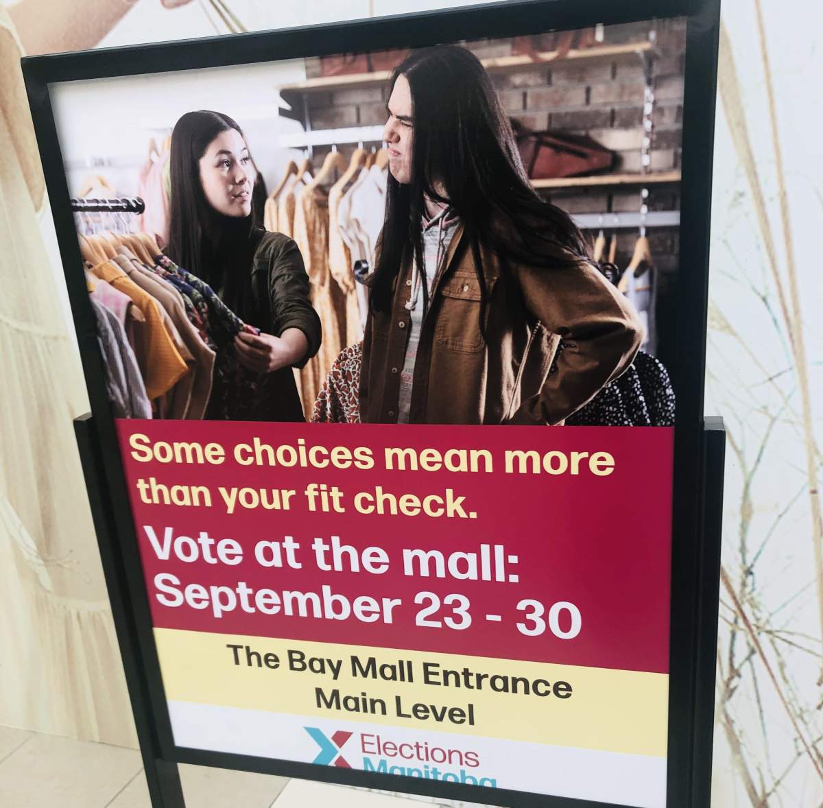 An Elections Manitoba sign in Winnipeg during advance voting for the provincial election. 