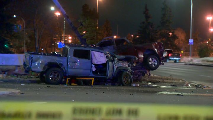 A crash that sent three people to hospital on Tuesday morning prompted Edmonton police to shut 118th Avenue in both directions by Wayne Gretzky Drive.