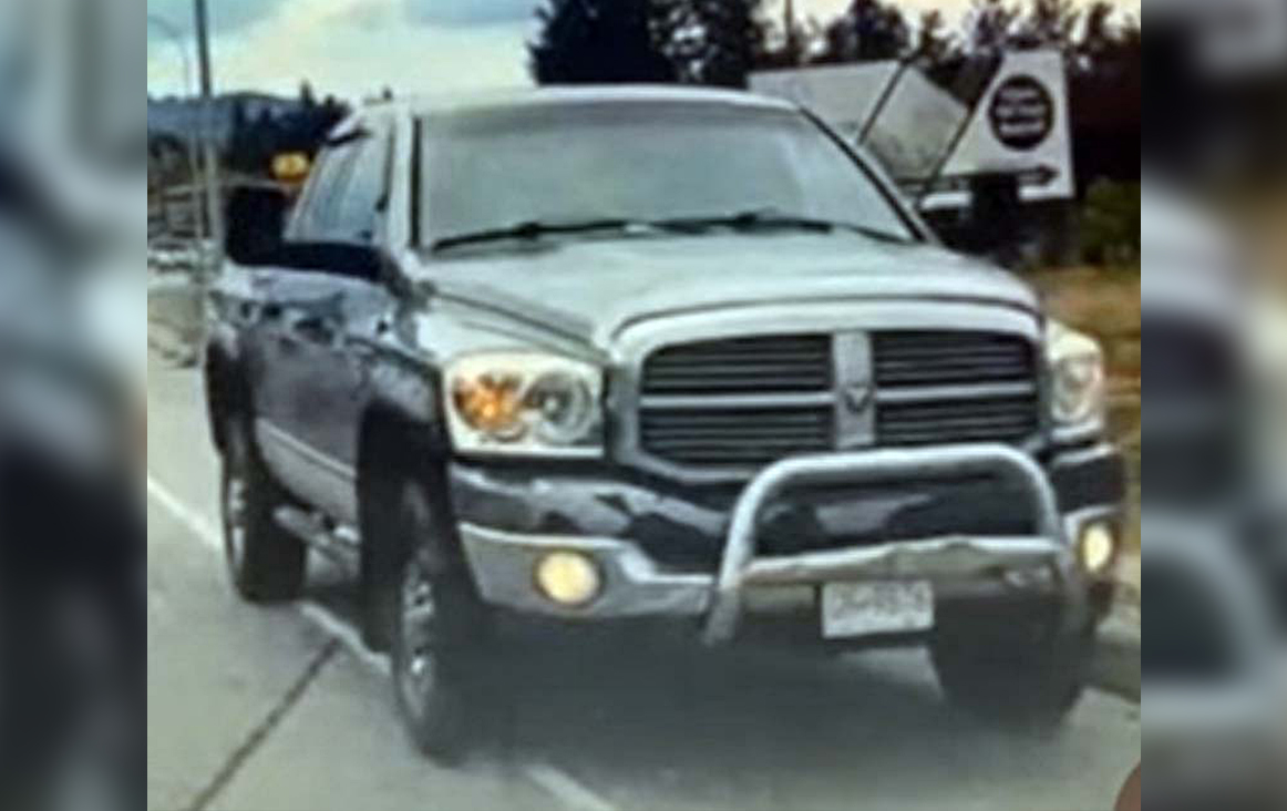 A photo of the stolen vehicle, a grey 2008 Dodge pickup truck.