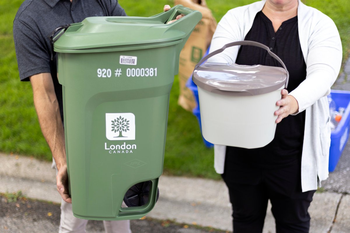 The City of London says a green bin and kitchen container will be delivered to households beginning Oct. 23 and will take about two months to complete deliveries.