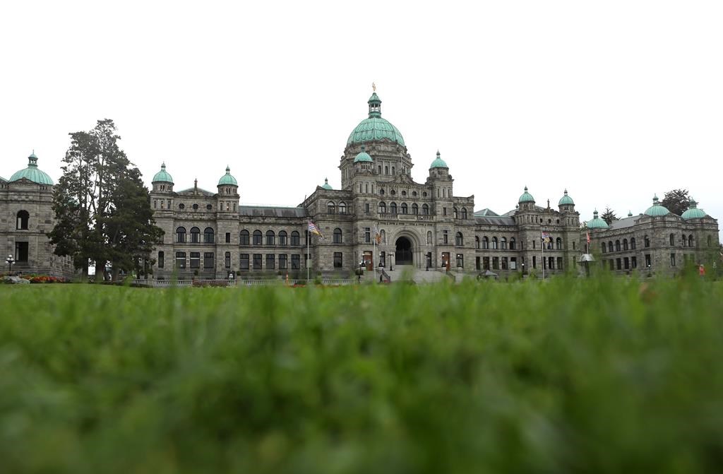 The legislature building is photographed in Victoria, B.C., on Monday, Sept. 25, 2023. British Columbia politicians are back in the legislature for the fall session, and the seating arrangement looks a little different.