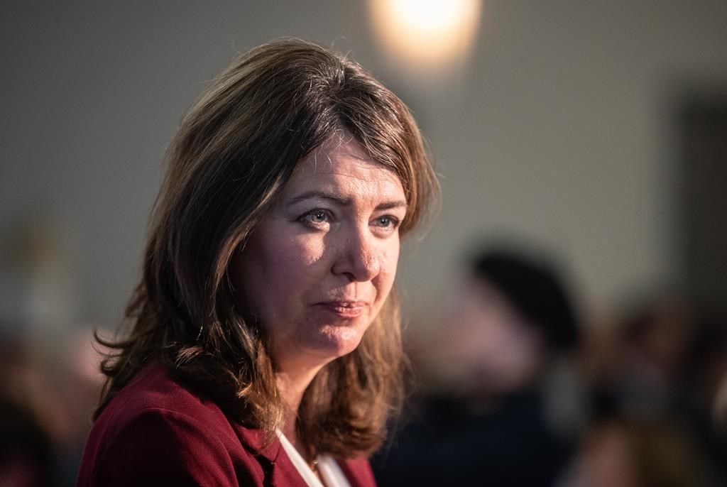 Alberta Premier Danielle Smith at the Edmonton Chamber of Commerce in Edmonton on Thursday, July 20, 2023. Smith's scheduled appearance before a House of Commons environment committee next week has been cancelled.