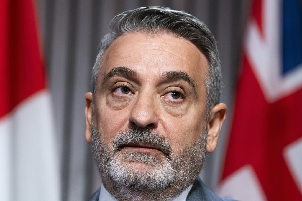 Minister of Municipal Affairs and Housing and Government House Leader Paul Calandra speaks to reporters at Queen's Park in Toronto, on Thursday, Sept. 7, 2023. Ontario's big city mayors are asking Calandra to change the eligibility for a $1.2-billion fund, saying as it stands cities will lose out on much-needed funding for housing infrastructure due to factors out of their control. 