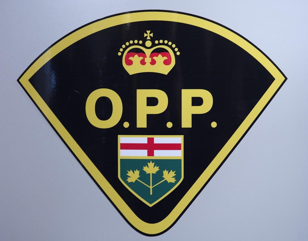 An OPP logo is shown during a press conference in Barrie, Ont., on Wednesday, April 3, 2019.