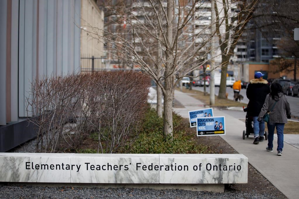 Elementary Teachers' Federation of Ontario (ETFO) headquarters is seen in Toronto, on Monday, March 9, 2020. Ontario has agreed to give public high school teachers and some elementary school education workers additional and retroactive salary increases to compensate them for constrained wages under a law known as Bill 124. 