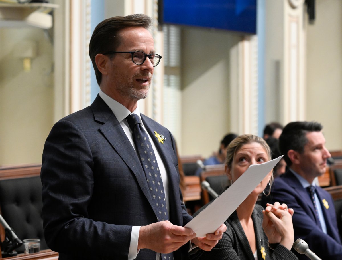 Quebec Liberal MNA Frederic Beauchemin questions the government during question period, Thursday, April 6, 2023 at the legislature in Quebec City. 